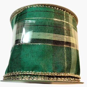 Green Plaid Ribbon Wire Edge 4 Yards Decorative Christmas Craft